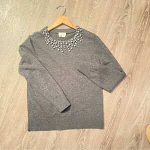 Charcoal Sweater with Jewel Neckline
